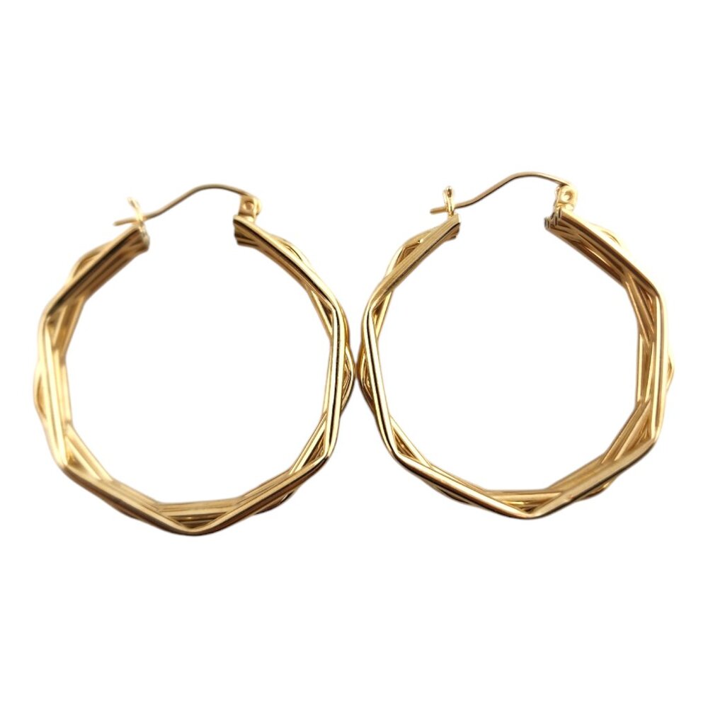 14 Karat Yellow Gold Hexagon Multi Hoop Earrings #19344